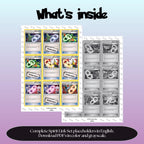 Spirit Link Trainer card binder pages overview showing the included Pokémon Trainer card placeholders to print, cut, and insert into binder sleeves.