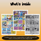 Latios binder pages set overview showing the included Pokémon cards to print and cut for your binder sleeves.