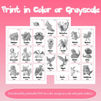 Printable national pokedex placeholders available in color and grayscale photo with pink outline designed for Pokémon binder organization and easy home printing.