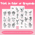 Printable national pokedex placeholders available in color and grayscale photo with pink outline designed for Pokémon binder organization and easy home printing.