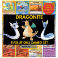 Dragonite and Evolutions Cameo binder pages set showing grayscale and color Pokémon cards, designed as a digital download to complete a collector’s binder.
