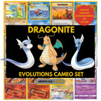 Dragonite and Evolutions Cameo binder pages set showing grayscale and color Pokémon cards, designed as a digital download to complete a collector’s binder.