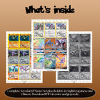 Aerodactyl binder pages set overview showing the included Pokémon cards to print and cut for your binder sleeves.