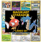 Magikarp & Gyarados Cameo binder pages set showing grayscale and color Pokémon cards, designed as a digital download to complete a collector’s binder.