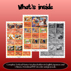 Torkoal binder pages set showing grayscale and color Pokémon cards, designed as a digital download to complete a collector’s binder.