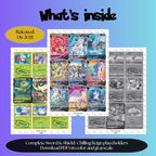 Chilling Reign master set overview showing the included Pokémon cards to print and a full color checklist for the Sword Shield binder.