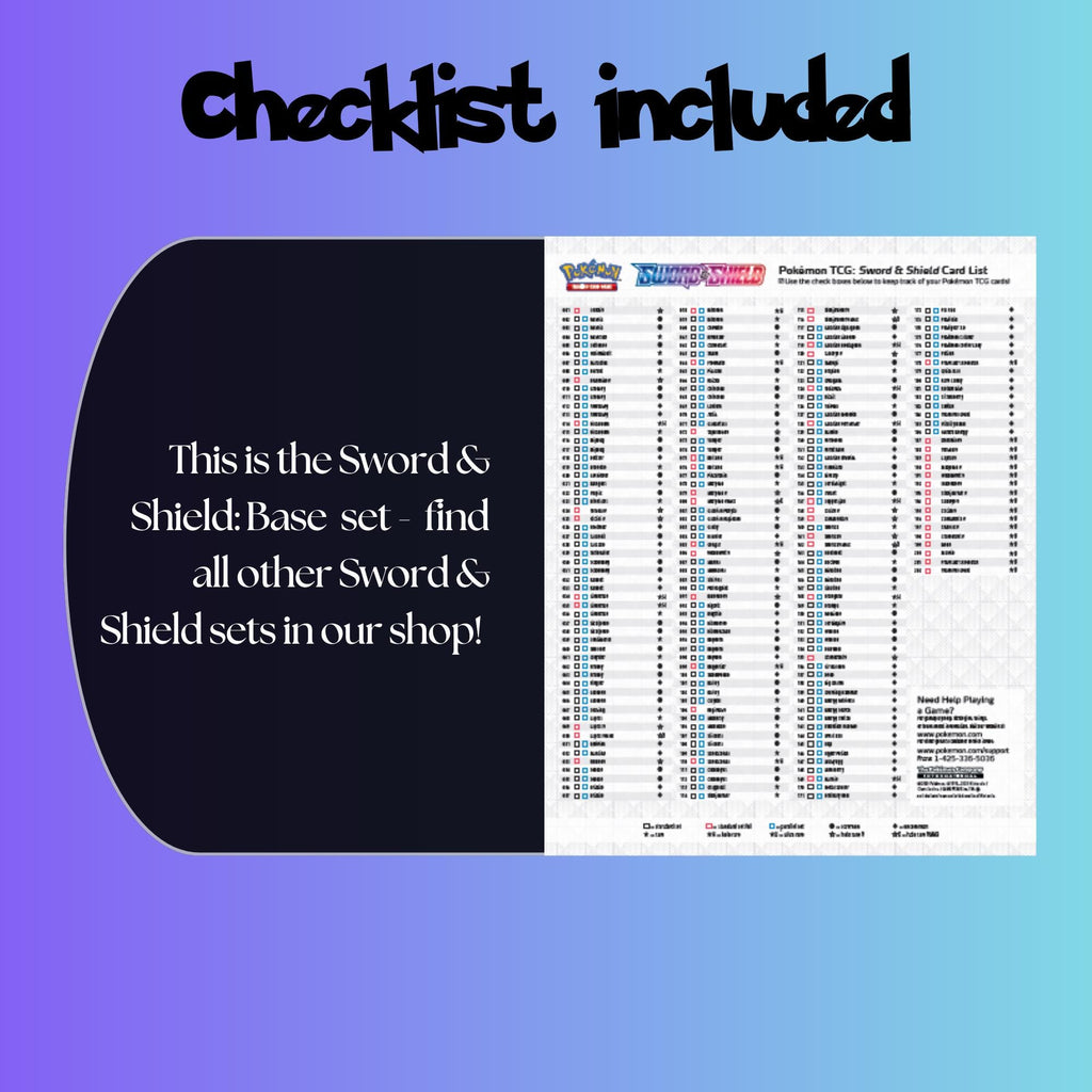 Example of the checklist that’s included to see which cards are all in the Base Set set from the Sword & Shield Series.