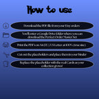 Perfect Order digital download instructions explaining how to print, cut, and place placeholders in a Pokémon binder.