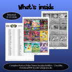 Perfect Order master set overview showing the included Pokémon cards to print and a full color checklist for the Perfect Order binder.