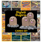 Diglett & Dugtrio Cameo binder pages set showing grayscale and color Pokémon cards, designed as a digital download to complete a collector’s binder.