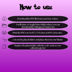 Nidoqueen cards digital download instructions explaining how to print, cut, and place placeholders in a Pokémon binder.