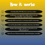 How to use national pokedex placeholders guide showing download print cut and place steps for organizing a Pokémon binder.