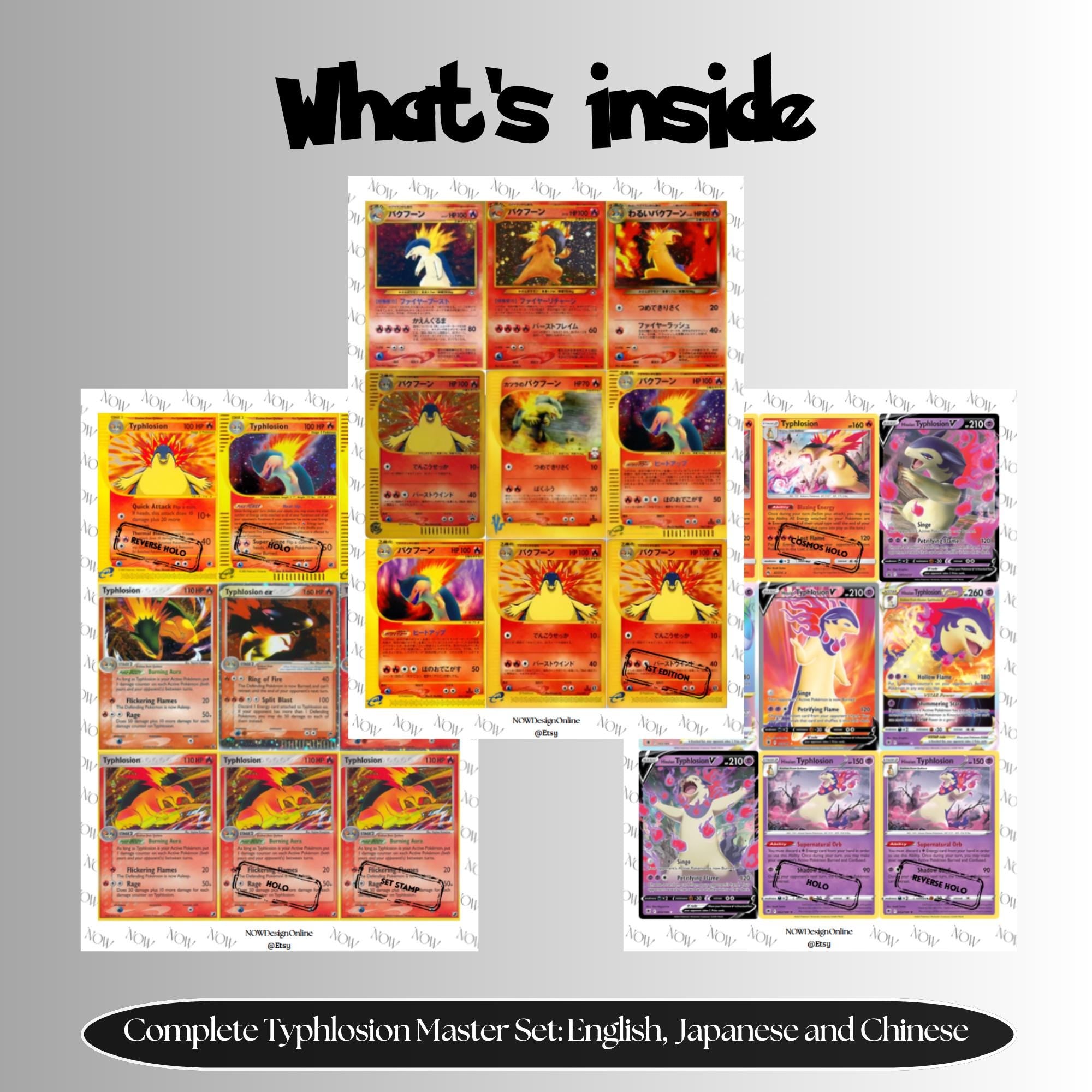 Typhlosion Master Set Placeholder binder sheets showing what´s inside.