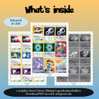 Sun & Moon: Shining Legends master set overview showing the included Pokémon cards to print and a full color checklist for the Sun & Moon binder.