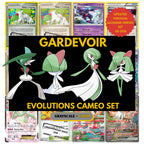 Gardevoir and Evolutions Cameo binder pages set showing grayscale and color Pokémon cards, designed as a digital download to complete a collector’s binder.