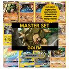 Golem binder pages set showing grayscale and color Pokémon cards, designed as a digital download to complete a collector’s binder.