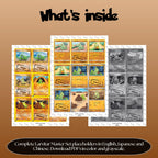 Larvitar binder pages set overview showing the included Pokémon cards to print and cut for your binder sleeves.