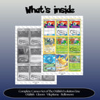 Oddish and Evolutions Cameo binder pages set overview showing the included Pokémon cards to print and cut for your binder sleeves.