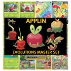 Applin Evolutions binder pages set showing grayscale and color Pokémon cards, designed as a digital download to complete a collector’s binder.