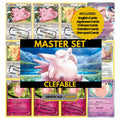 Clefable binder pages set showing grayscale and color Pokémon cards, designed as a digital download to complete a collector’s binder.