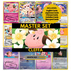 Cleffa binder pages set showing grayscale and color Pokémon cards, designed as a digital download to complete a collector’s binder.