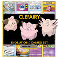Clefairy and Evolutions Cameo binder pages set showing grayscale and color Pokémon cards, designed as a digital download to complete a collector’s binder.