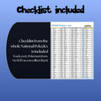 Printable national pokedex checklist showing every Pokémon from #001 to #1025 designed to track Pokémon collection progress.