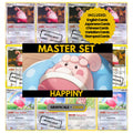 Happiny binder pages set showing grayscale and color Pokémon cards, designed as a digital download to complete a collector’s binder.