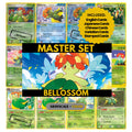 Bellossom binder pages set showing grayscale and color Pokémon cards, designed as a digital download to complete a collector’s binder.