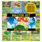 Bellossom binder pages set showing grayscale and color Pokémon cards, designed as a digital download to complete a collector’s binder.