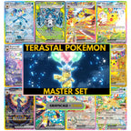 Terastal Pokémon binder pages set showing grayscale and color Pokémon cards, designed as a digital download to complete a collector’s binder.