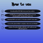 Marshtomp cards digital download instructions explaining how to print, cut, and place placeholders in a Pokémon binder.