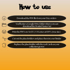Dratini cards digital download instructions explaining how to print, cut, and place placeholders in a Pokémon binder.