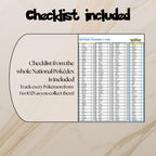 Printable national pokedex checklist showing every Pokémon from #001 to #1025 designed to track Pokémon collection progress.