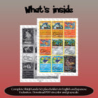 Shinji Kanda illustrator set overview showing the included Pokémon cards to print and cut for your binder sleeves.