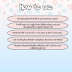 Togetic cards digital download instructions explaining how to print, cut, and place placeholders in a Pokémon binder.