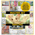 Minccino binder pages set showing grayscale and color Pokémon cards, designed as a digital download to complete a collector’s binder.