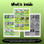 Turtwig binder pages set overview showing the included Pokémon cards to print and cut for your binder sleeves.