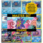 Starmie binder pages set showing grayscale and color Pokémon cards, designed as a digital download to complete a collector’s binder.