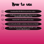 Flaaffy cards digital download instructions explaining how to print, cut, and place placeholders in a Pokémon binder.
