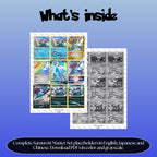 Samurott binder pages set overview showing the included Pokémon cards to print and cut for your binder sleeves.