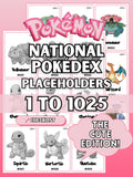 National Pokédex placeholders printable Cute Pokémon binder pages in the color pink showing card style inserts from #001 to #1025 designed to keep a Pokémon TCG binder complete and organized.
