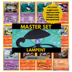 Lampent binder pages set showing grayscale and color Pokémon cards, designed as a digital download to complete a collector’s binder.