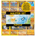 Pupitar binder pages set showing grayscale and color Pokémon cards, designed as a digital download to complete a collector’s binder.