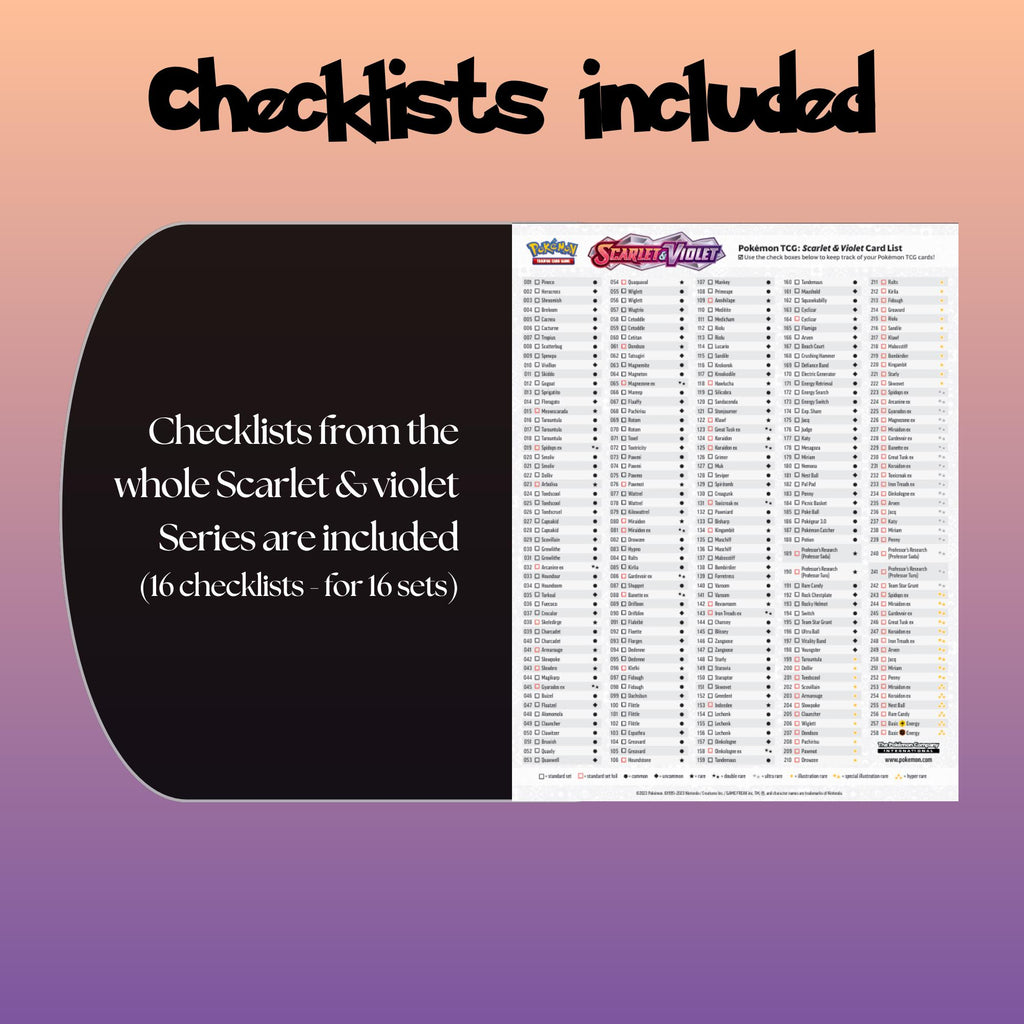 Example of the checklist that’s included to see which cards are all in the Scarlet & Violet set from the Scarlet & Violet Series.