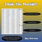 National Pokédex checklist layout with Pokémon names, numbers and checkboxes explained for easy tracking.