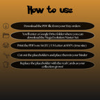 Mega Evolution digital download instructions explaining how to print, cut, and place placeholders in a Pokémon binder.