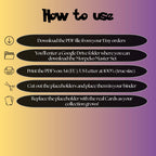 Morpeko cards digital download instructions explaining how to print, cut, and place placeholders in a Pokémon binder.