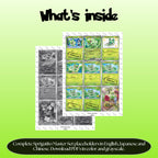 Sprigatito binder pages set overview showing the included Pokémon cards to print and cut for your binder sleeves.