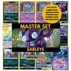 Sableye binder pages set showing grayscale and color Pokémon cards, designed as a digital download to complete a collector’s binder.